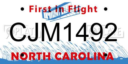 CJM1492 North Carolina License Plate