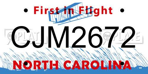 CJM2672 North Carolina License Plate