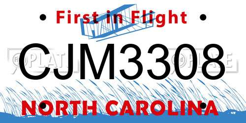 CJM3308 North Carolina License Plate