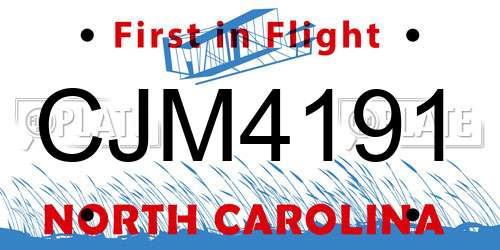 CJM4191 North Carolina License Plate