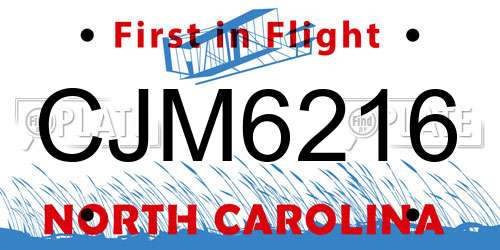CJM6216 North Carolina License Plate