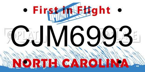 CJM6993 North Carolina License Plate