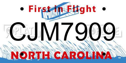 CJM7909 North Carolina License Plate