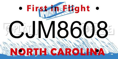 CJM8608 North Carolina License Plate
