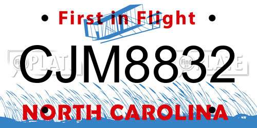CJM8832 North Carolina License Plate