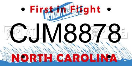 CJM8878 North Carolina License Plate