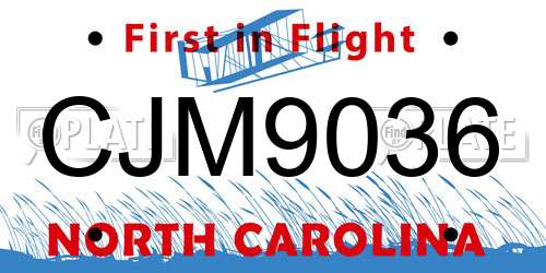 CJM9036 North Carolina License Plate