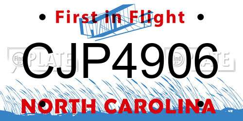 CJP4906 North Carolina License Plate