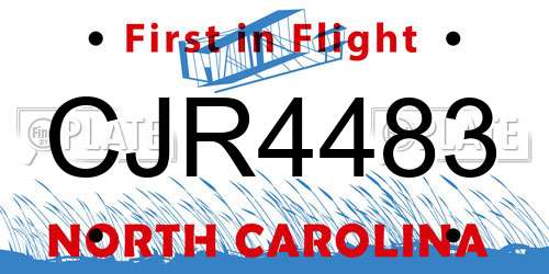 CJR4483 North Carolina License Plate