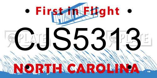 CJS5313 North Carolina License Plate