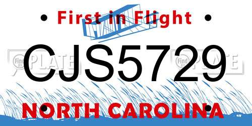 CJS5729 North Carolina License Plate