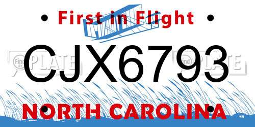 CJX6793 North Carolina License Plate