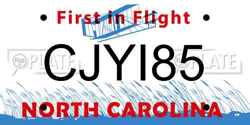 CJYI85 North Carolina License Plate