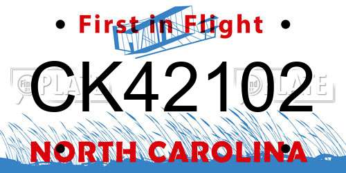 CK42102 North Carolina License Plate