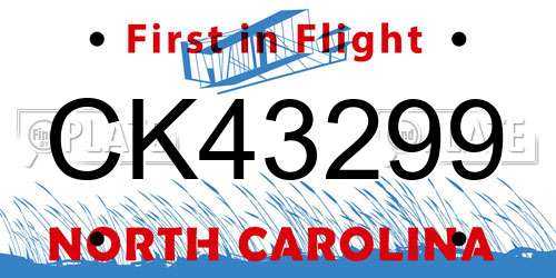 CK43299 North Carolina License Plate