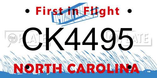 CK4495 North Carolina License Plate