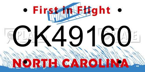CK49160 North Carolina License Plate