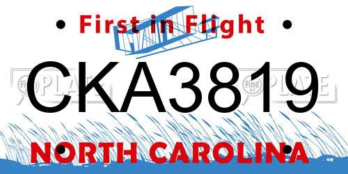 CKA3819 North Carolina License Plate
