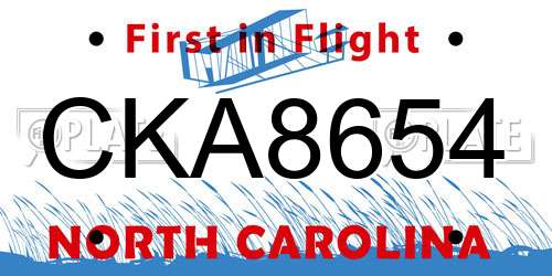 CKA8654 North Carolina License Plate
