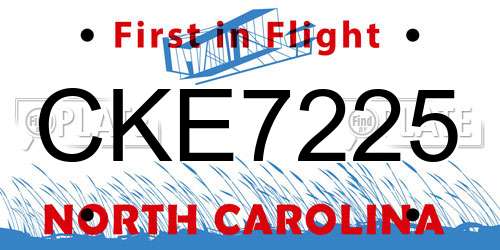 CKE7225 North Carolina License Plate