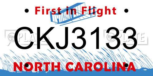 CKJ3133 North Carolina License Plate