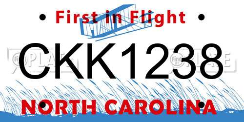 CKK1238 North Carolina License Plate