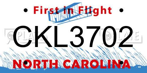 CKL3702 North Carolina License Plate