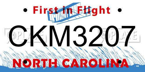 CKM3207 North Carolina License Plate