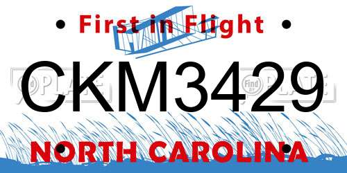 CKM3429 North Carolina License Plate