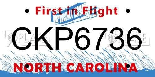 CKP6736 North Carolina License Plate
