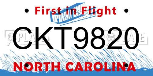 CKT9820 North Carolina License Plate