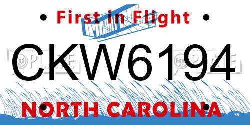CKW6194 North Carolina License Plate