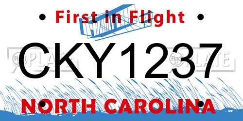 CKY1237 North Carolina License Plate