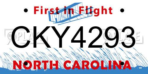 CKY4293 North Carolina License Plate