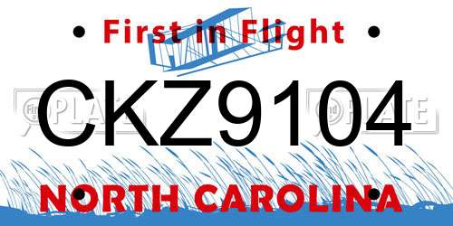 CKZ9104 North Carolina License Plate