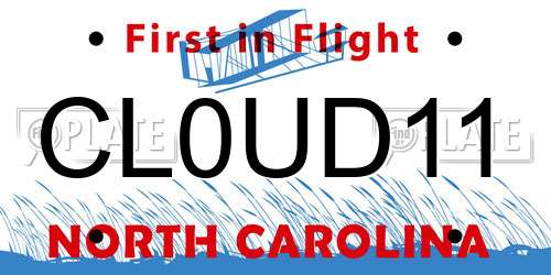 CL0UD11 North Carolina License Plate