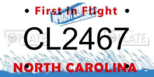 CL2467 North Carolina License Plate