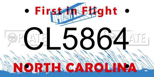 CL5864 North Carolina License Plate