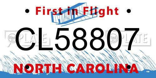 CL58807 North Carolina License Plate