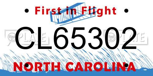CL65302 North Carolina License Plate