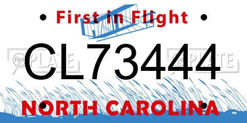 CL73444 North Carolina License Plate