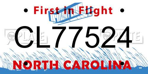CL77524 North Carolina License Plate