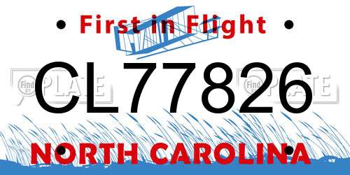 CL77826 North Carolina License Plate