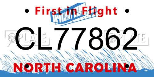 CL77862 North Carolina License Plate