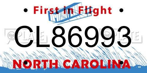 CL86993 North Carolina License Plate