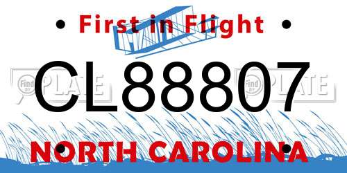 CL88807 North Carolina License Plate