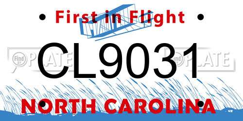 CL9031 North Carolina License Plate