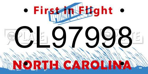 CL97998 North Carolina License Plate