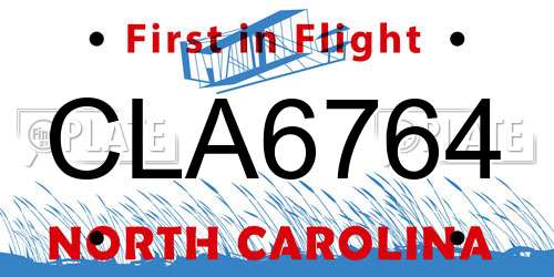 CLA6764 North Carolina License Plate
