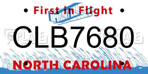 CLB7680 North Carolina License Plate